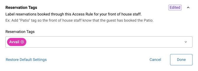 Create New Access Rule Reservation Tags