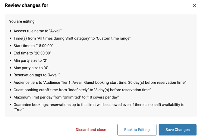 Create New Access Rule Review Changes
