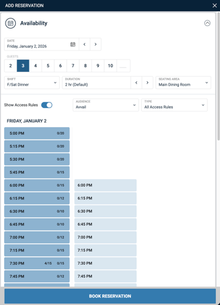 Create Reservation Select Time Slot